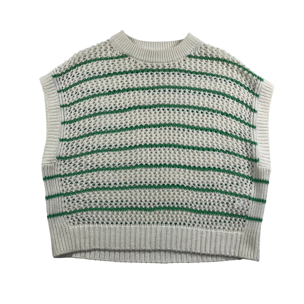 Madewell Cream and Green Openwork Knit Vest
